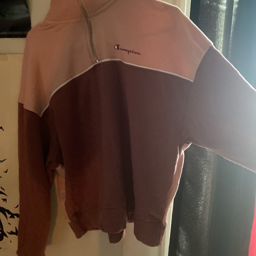 Champion Women's Pink and Brown Zip-Up Sweater